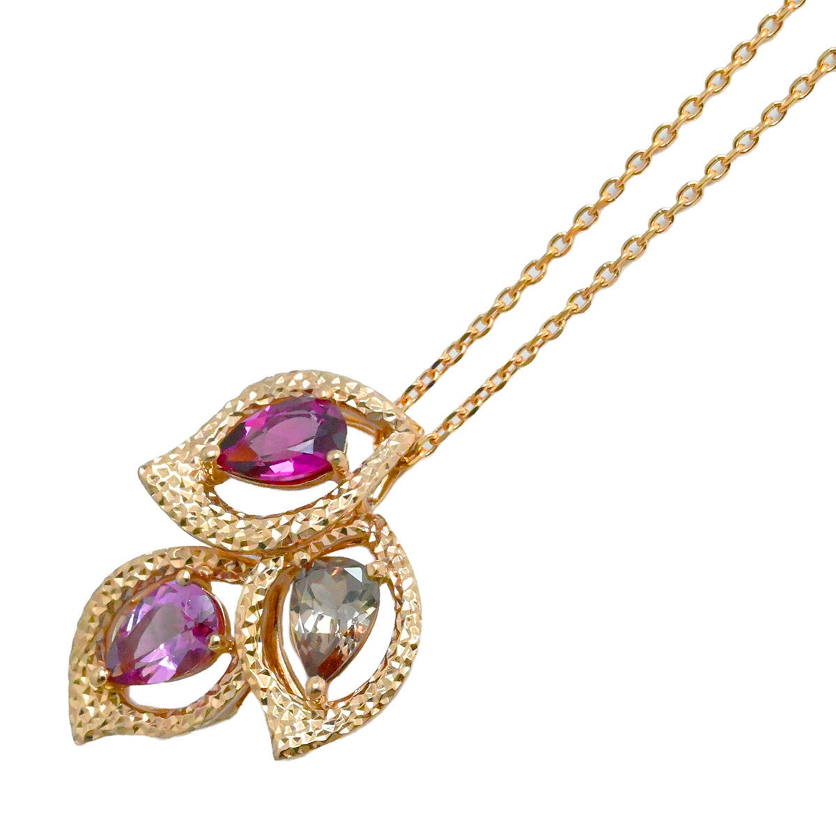 タサキ TASAKI 750SG サクラゴールド ガーネット リーフモチーフ ペアシェイプ ピンクゴールドネックレス レディース  3950