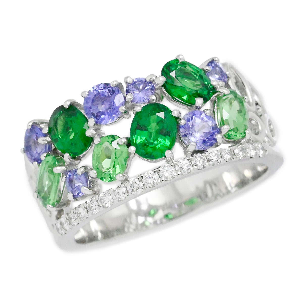 タサキ K18WG ホワイトゴールド ガーネット0.15ct サファイア ダイヤ サイズ17号 レディース  3947