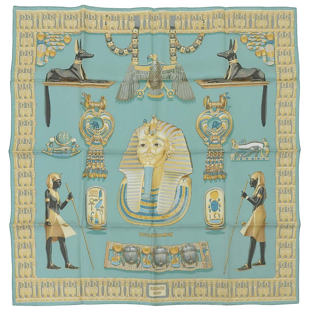 エルメス HERMES カレ90 TUTANKHAMUN ツタンカーメン スカーフ シルク ライトグリーン レディース 4717