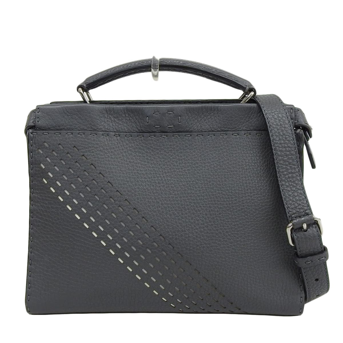 フェンディ FENDI セレリア ピーカブー フィットミニ 2WAY ハンドバッグ ショルダーバッグ ななめ掛け レザー チャコールグレー メンズ 4738