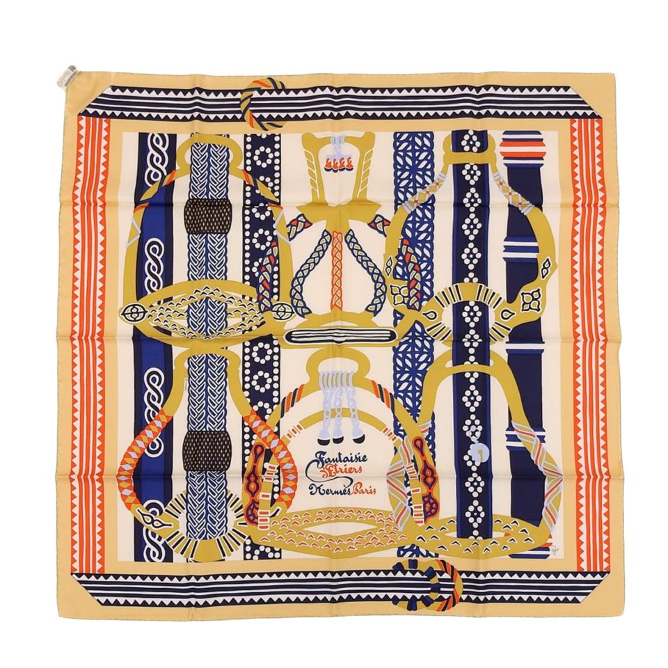 エルメス HERMES カレ90 FANTAISIE D'ETRIERS 鐙の幻想 スカーフ シルク ベージュ×マルチカラー レディース 4762