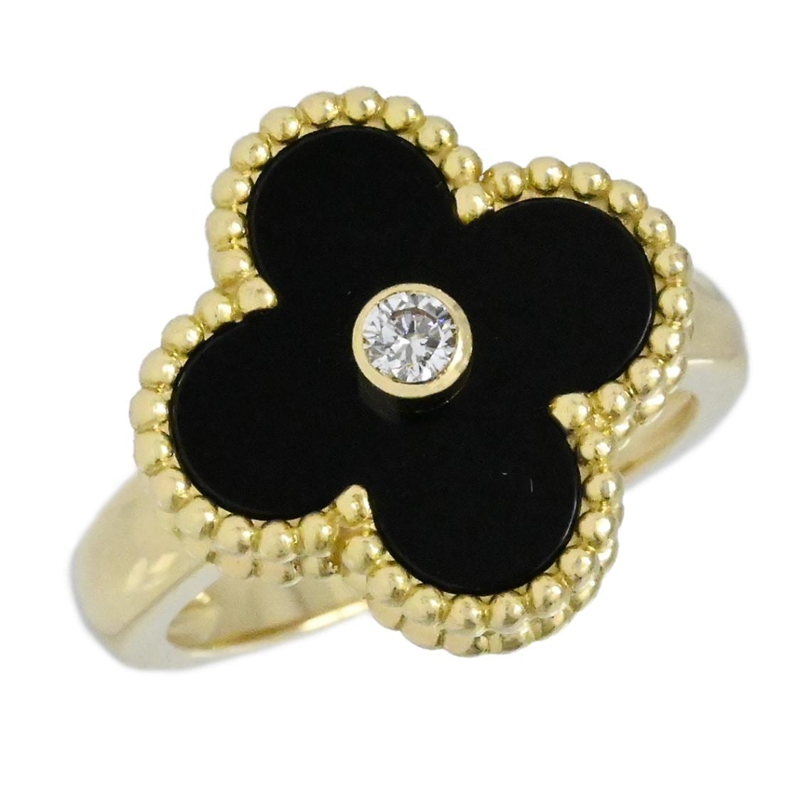 ヴァンクリーフ＆アーベル VanCleef&Arpels 750YG イエローゴールド ヴィンテージアルハンブラ オニキス ダイヤ リング サイズ48  2003