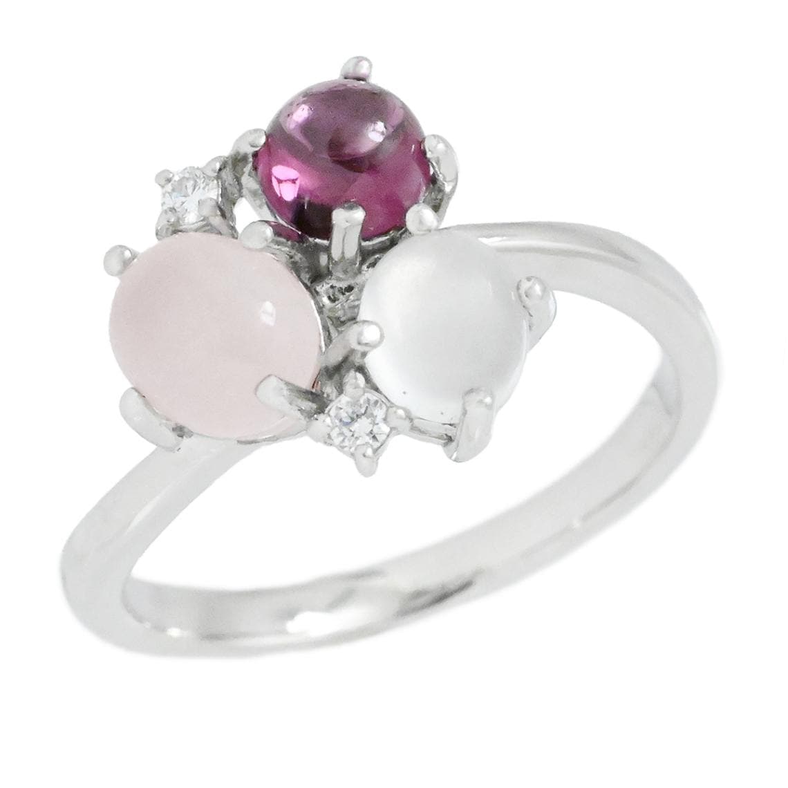 タサキ TASAKI K18WG ホワイトゴールド ダイヤ0.03ct ガーネット ムーンストーン ローズクォーツ ダイヤモンド2P レディース サイズ12  2019