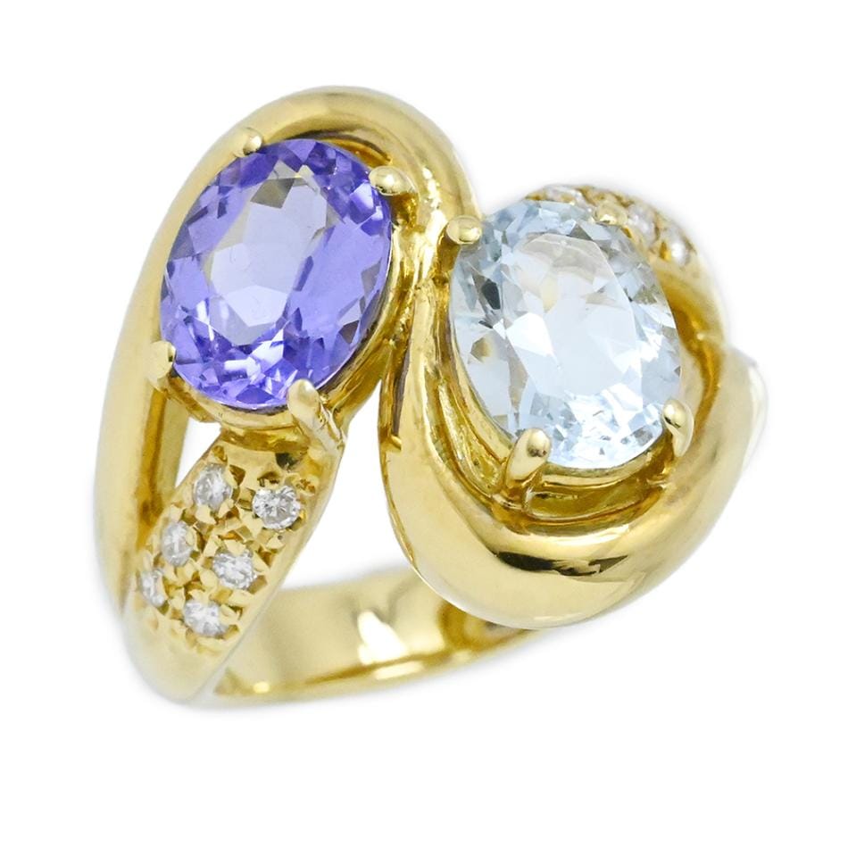 タサキ TASAKI K18YG イエローゴールド アクアマリン1.21ct タンザナイト1.05ct ダイヤモンド0.11ct サイズ10 レディース  2020