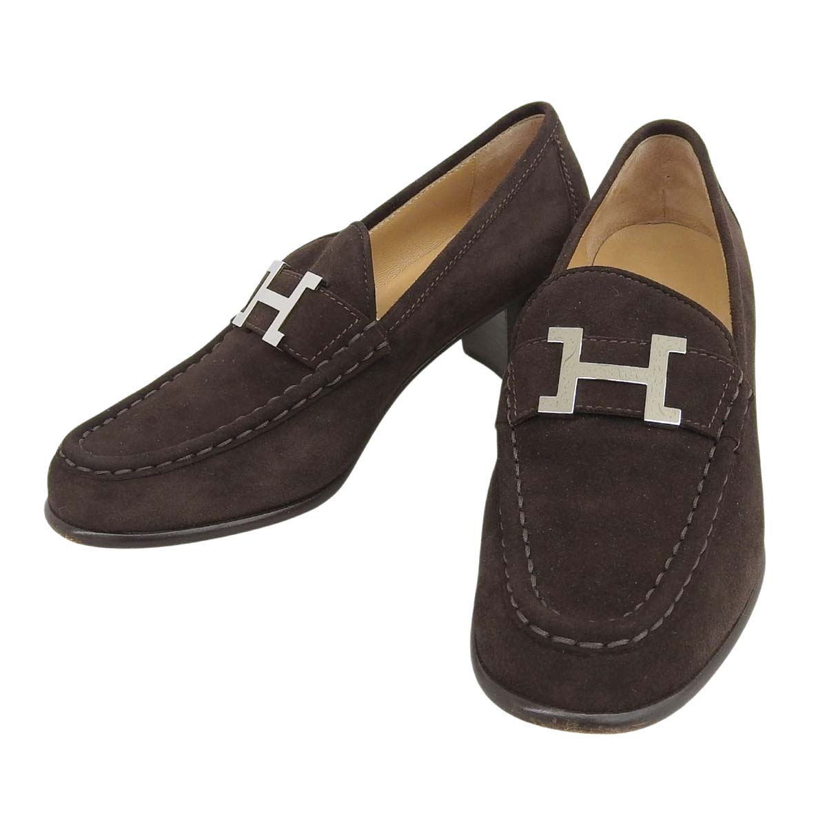 エルメス HERMES コンスタンス ローファー スエード シルバー金具 ブラウン サイズ36 1/2 23.5cm レディース  4793