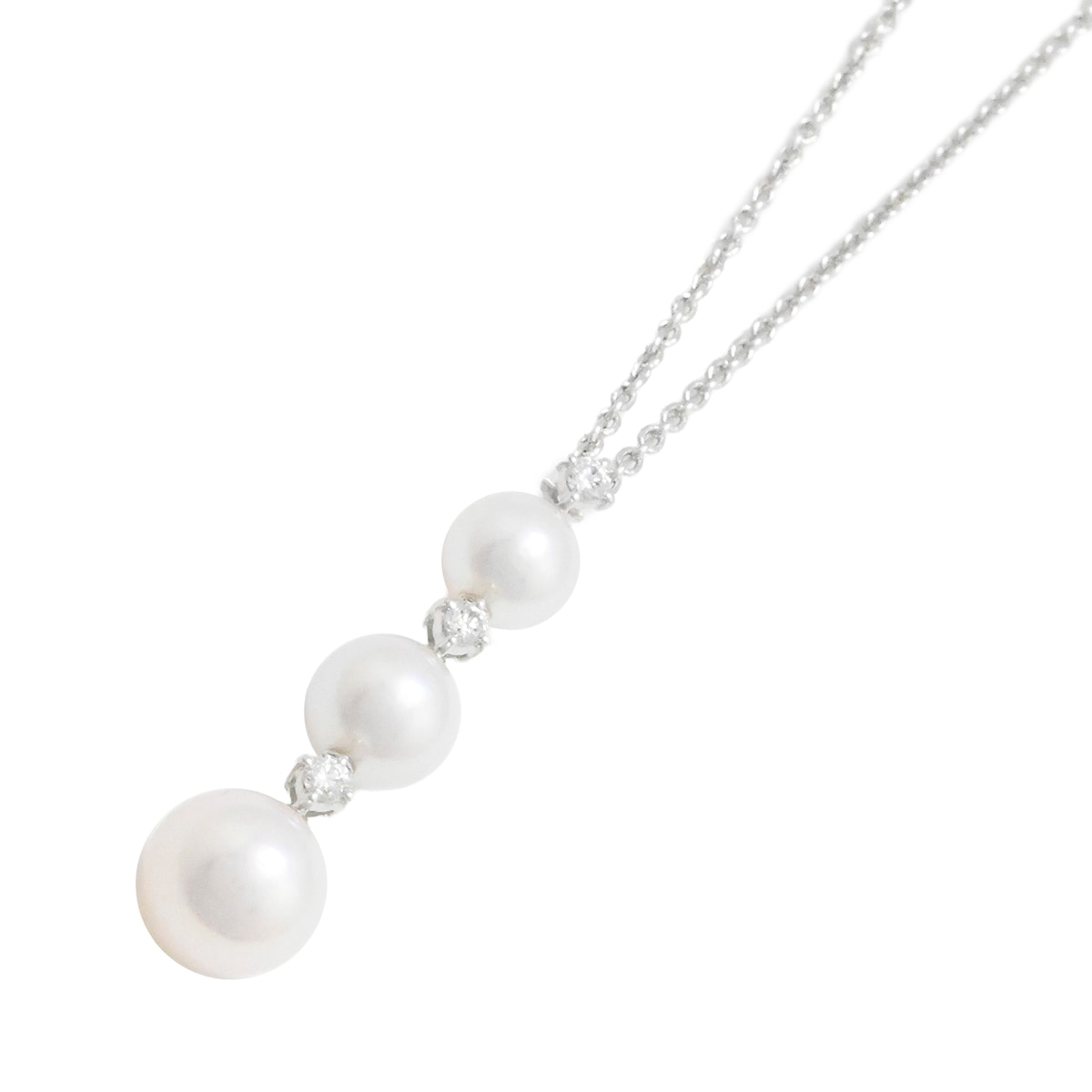 ミキモト MIKIMOTO K18WG ホワイトゴールド パール ダイヤ ネックレス 真珠 レディース ジュエリー  2074
