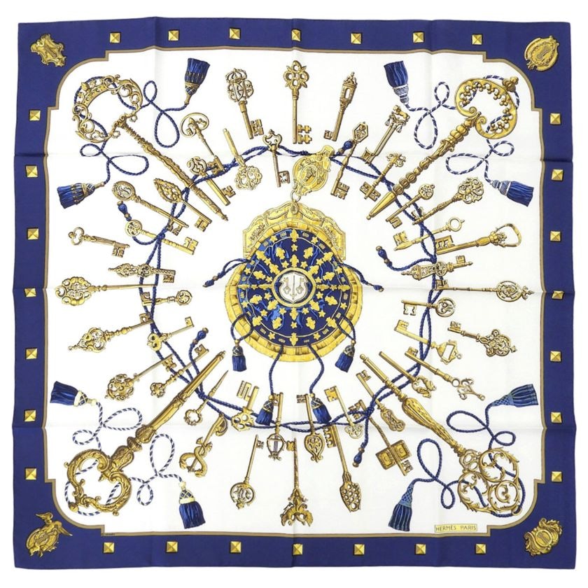 エルメス HERMES カレ90 スカーフ LES CLES THE KEYS RARE レ・クレ 鍵 シルク ネイビー×マルチカラー レディース 4808