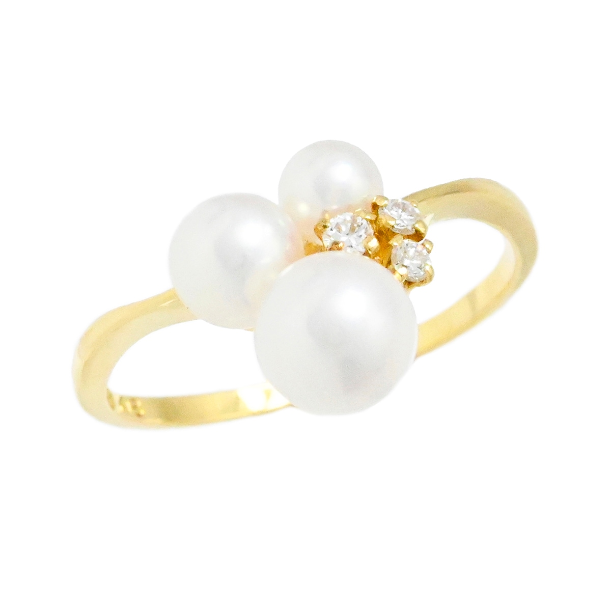 ミキモト MIKIMOTO K18YG イエローゴールド パール3P ダイヤ3P  リング サイズ10.5号 レディース 指輪  2104