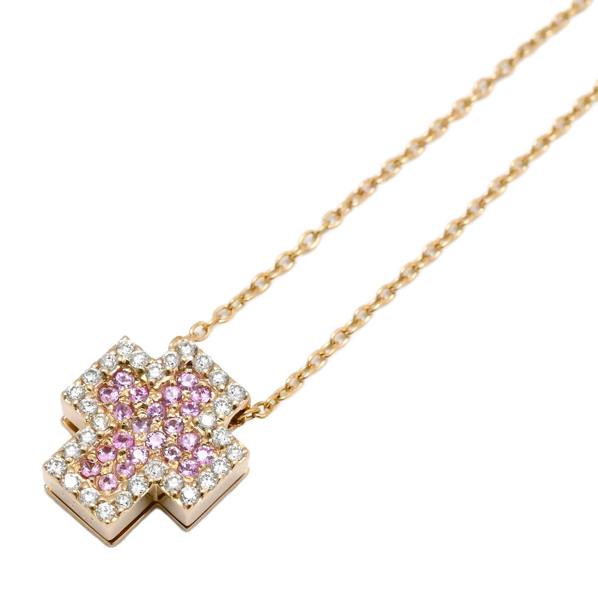 ポンテヴェッキオ PONTE VECCHIO 750PG ピンクゴールド ピンクサファイア0.16ct×ダイヤ0.13ct クロス ネックレス レディース  2111
