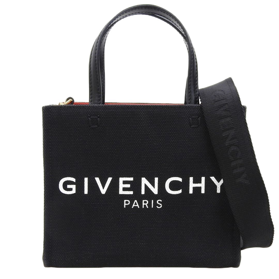 ジバンシー GIVENCHY Gトートミニ 2WAYバッグ ハンドバッグ ショルダーバッグ ななめ掛け キャンバス ブラック 内側レッド レディース 4830