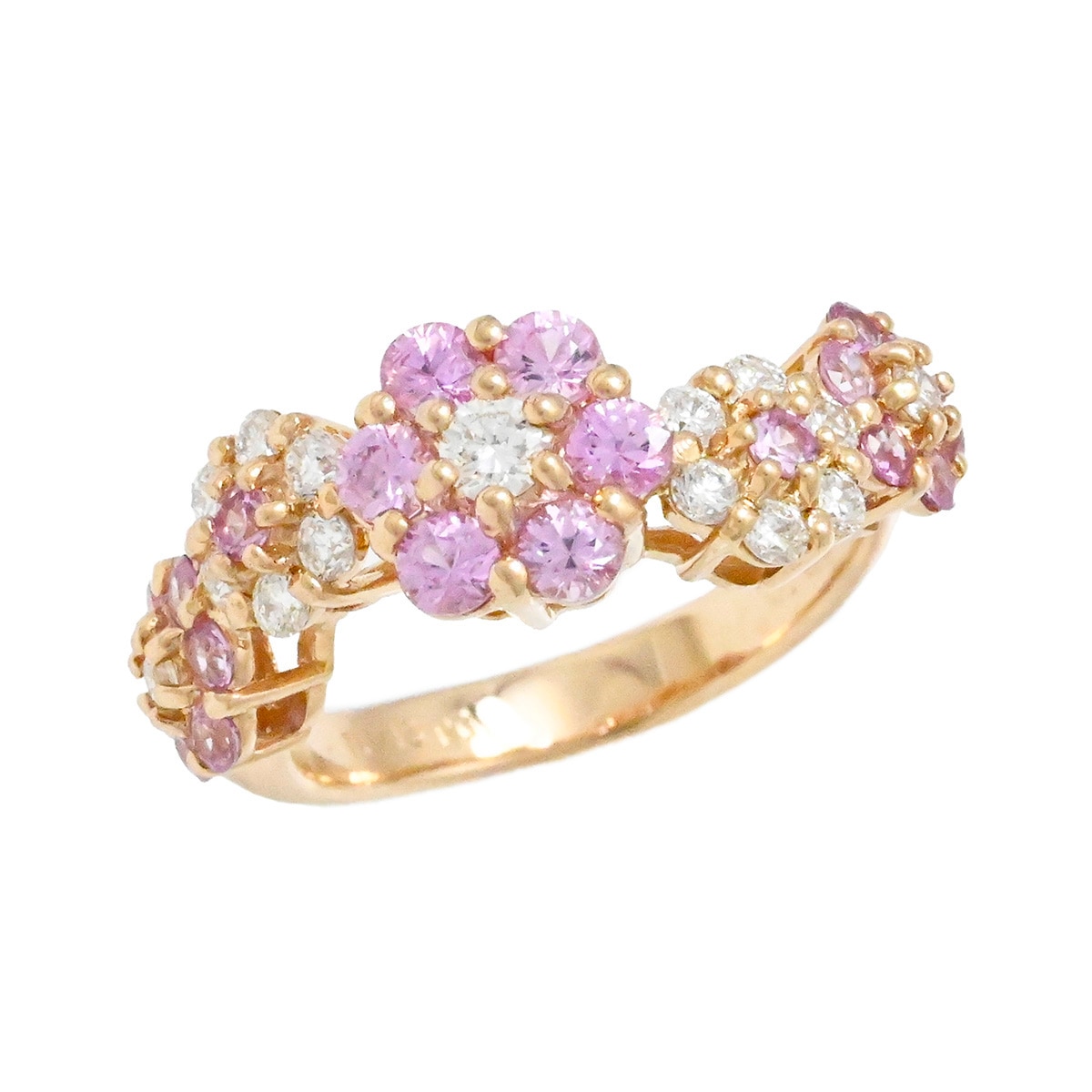 ポンテヴェッキオ PONTE VECCHIO K18PG ピンクゴールド ピンクサファイア0.67ct ダイヤ0.28ct フラワーモチーフ ピンキーリング サイズ5号  2113