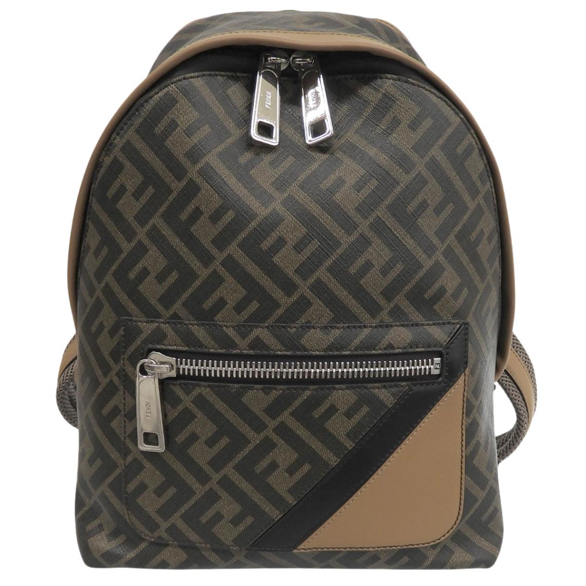 フェンディ FENDI ダイアゴナル キオード バッグパック リュック PVCキャンバス×レザー ブラウン系 シルバー金具 レディース  4843