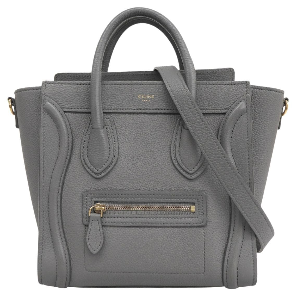 セリーヌ CELINE ラゲージ ナノショッパー 2WAY ハンドバッグ ショルダーバッグ ななめ掛け レザー グレー ゴールド金具 レディース 4845