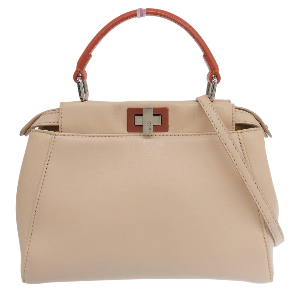 フェンディ FENDI ピーカブー ミニ バイカラー ハンドバッグ 2WAY ななめ掛け レザー ベージュ×レッド×イエロー シルバー金具 レディース 4846