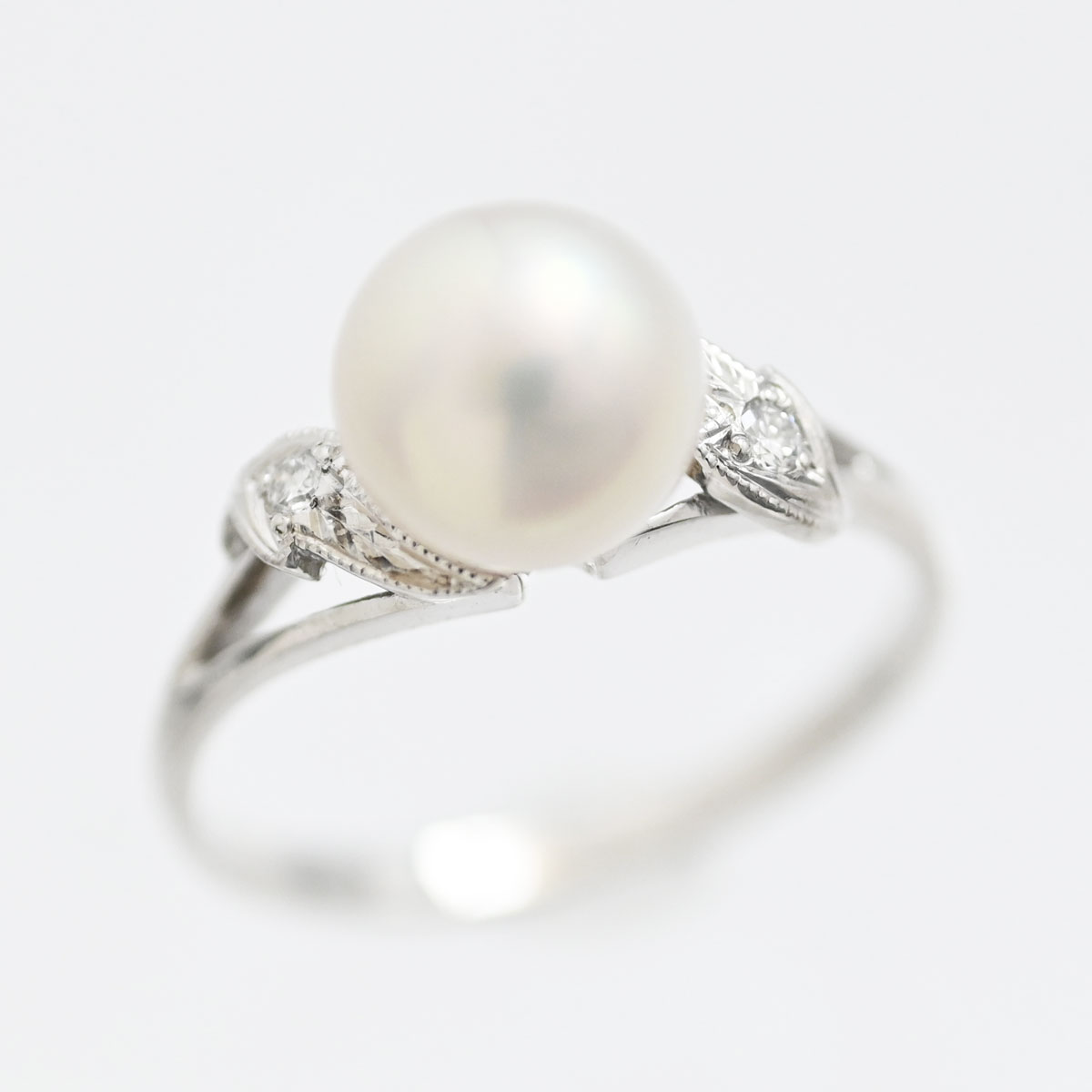 ミキモト MIKIMOTO K14WG ホワイトゴールド パール ダイヤ リング 13号 レディース  3512