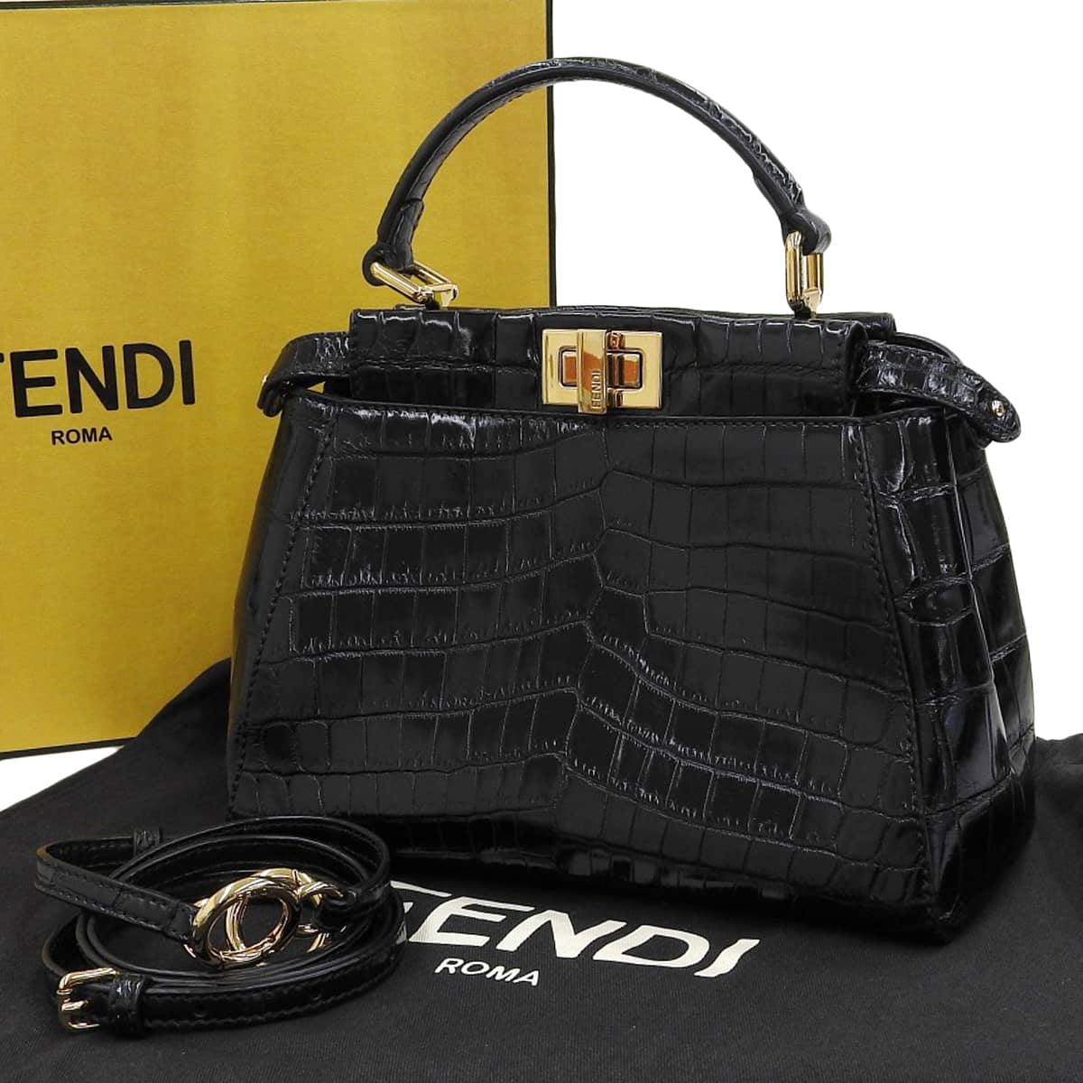 Fendi 黒 レザー ハンドバッグ ゴールド金具 フェンディ FENDI ピーカブー アイシーユー プチ 2WAY ハンドバッグ