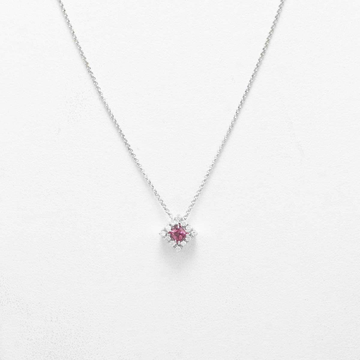 ポンテヴェキオ K18WG ホワイトゴールド ダイヤ0.20ct ピンクトルマリン ネックレス レディース 3068