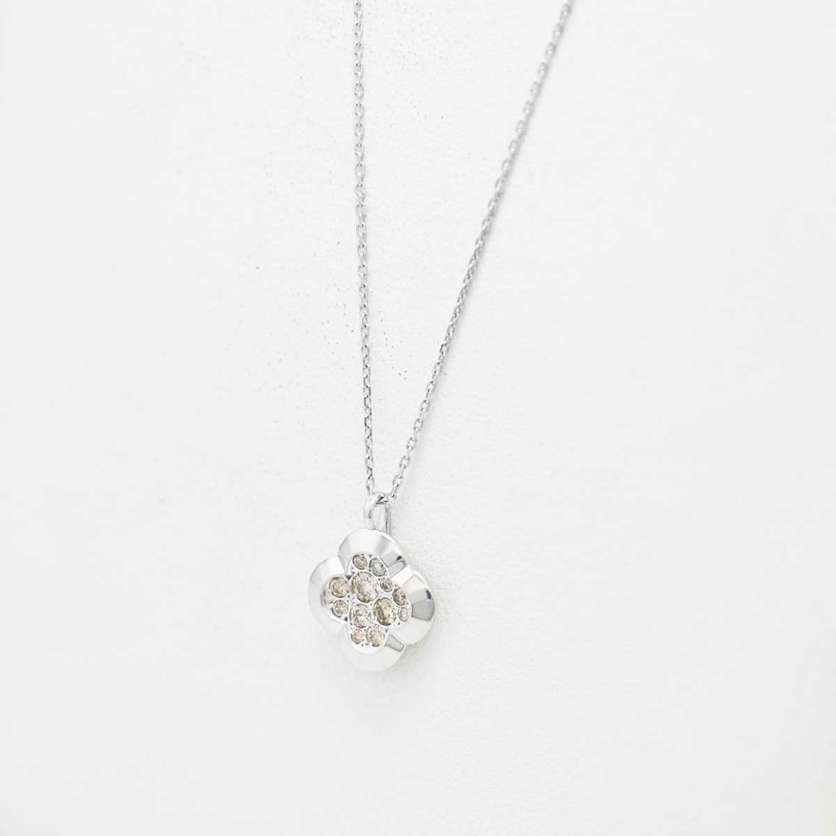 カシケイ Kashikey K18ＷG ホワイトゴールド 750WG アンフォゲッタブル クローバー ブラウンダイヤ0.40ct  ネックレス レディース  3516