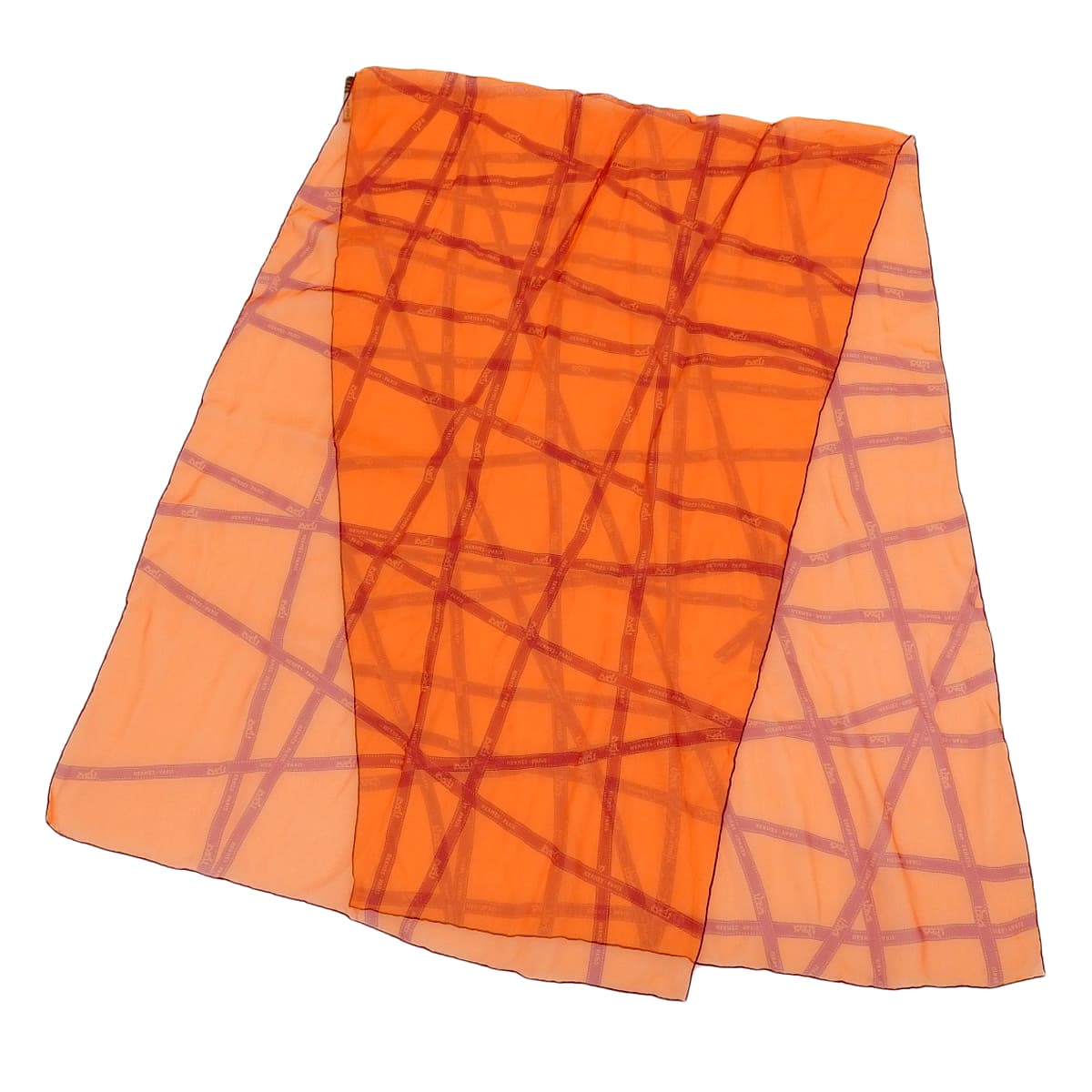 エルメス HERMES ボルデュックリボン シフォンスカーフ 軽量 シルク オレンジ レディース 4760
