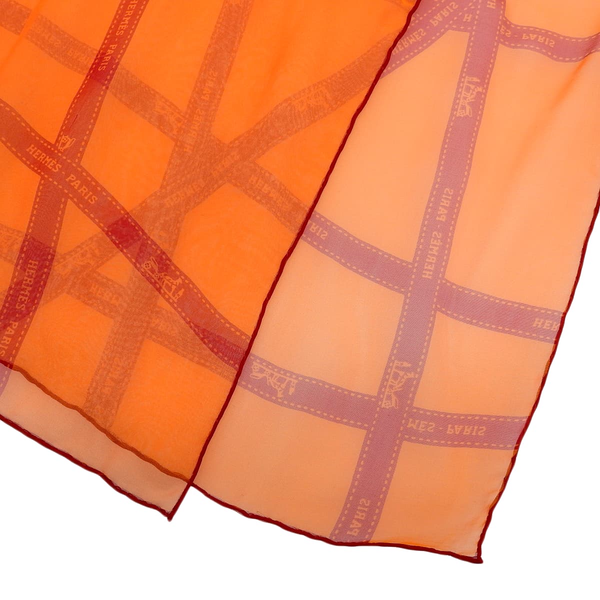 エルメス HERMES ボルデュックリボン シフォンスカーフ 軽量 シルク オレンジ レディース 4760