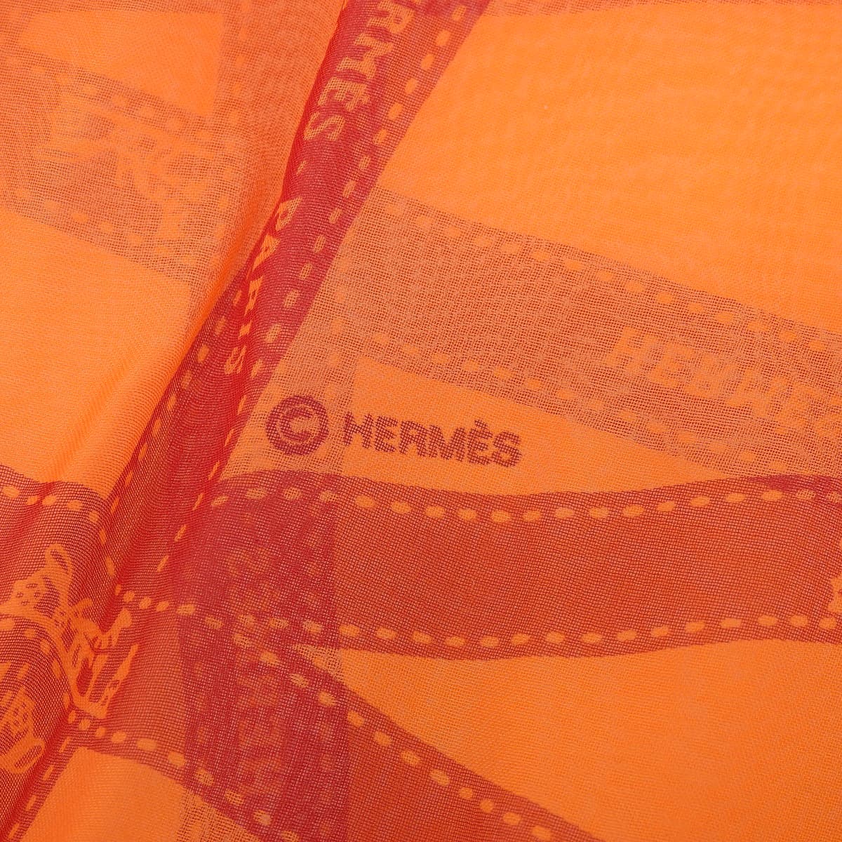 エルメス HERMES ボルデュックリボン シフォンスカーフ 軽量 シルク オレンジ レディース 4760