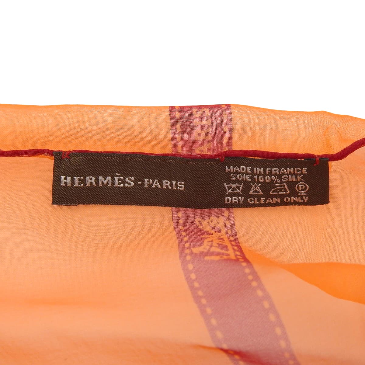 エルメス HERMES ボルデュックリボン シフォンスカーフ 軽量 シルク オレンジ レディース 4760