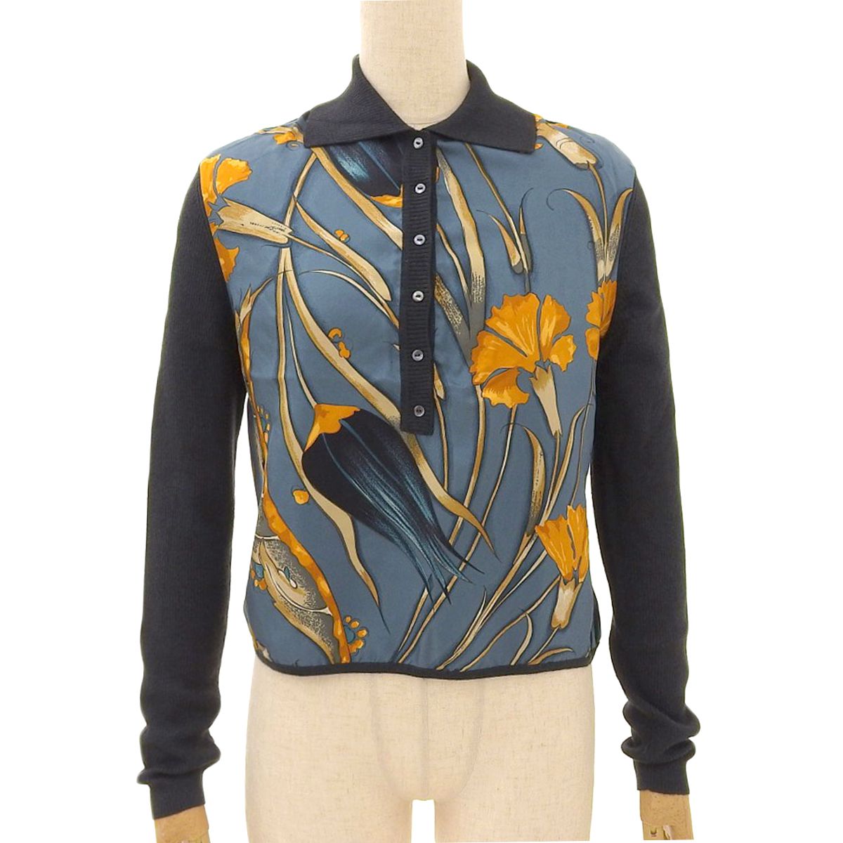 エルメス HERMES プルオーバー 長袖 シャツ ニット シルク カシミヤ グリーン系 ME レディース 8897