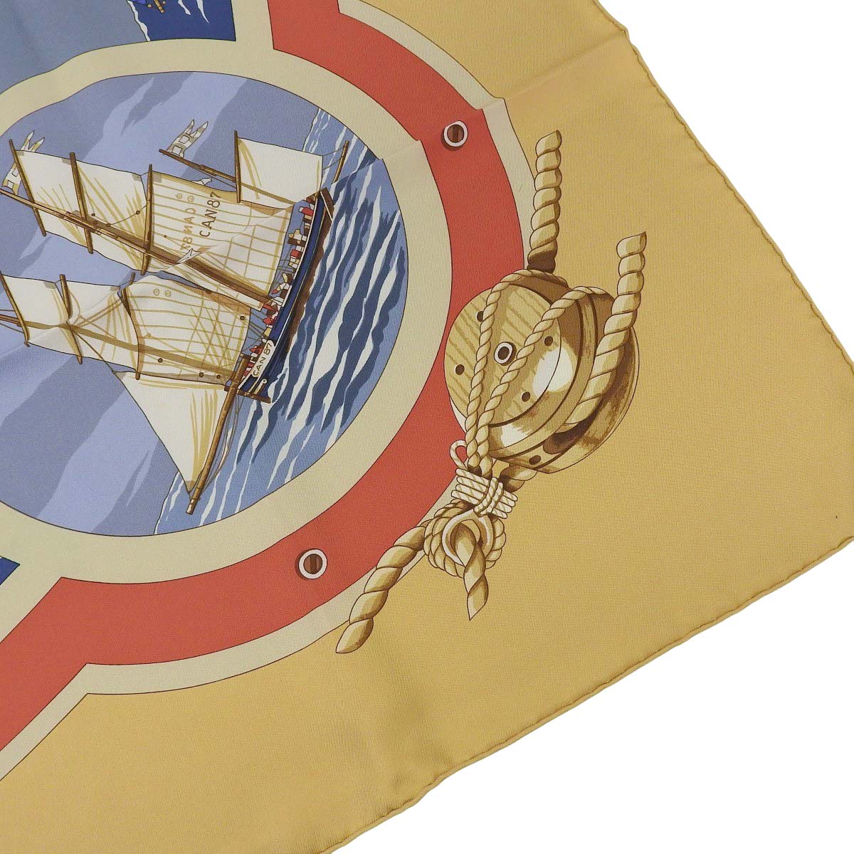 エルメス HERMES カレ90 BELLS AMURES 帆の美学 スカーフ シルク ベージュ系 レディース 4602