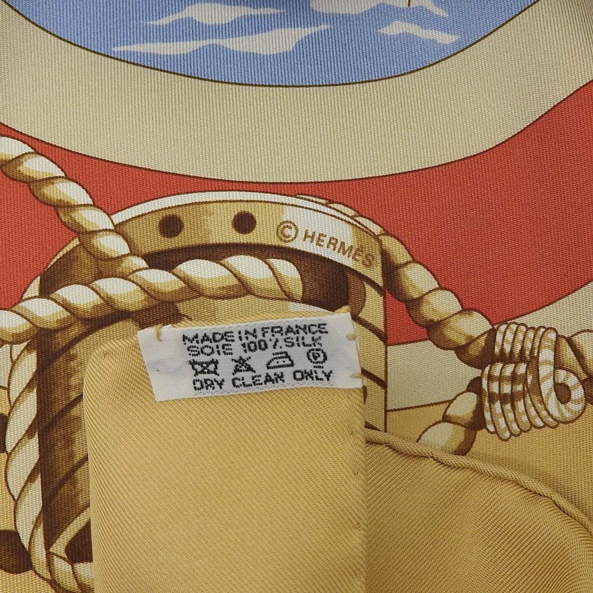 エルメス HERMES カレ90 BELLS AMURES 帆の美学 スカーフ シルク ベージュ系 レディース 4602