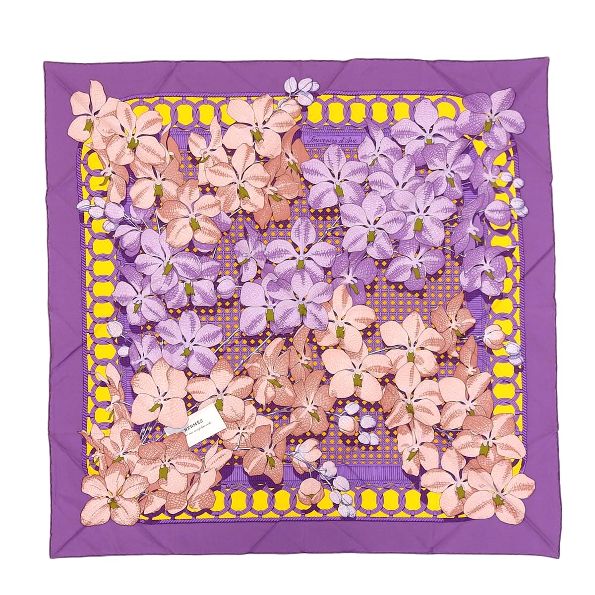 エルメス HERMES カレ90 SOUVENIRS D'ASIE アジアの想い出 プルメリア スカーフ シルク パープル レディース 4761