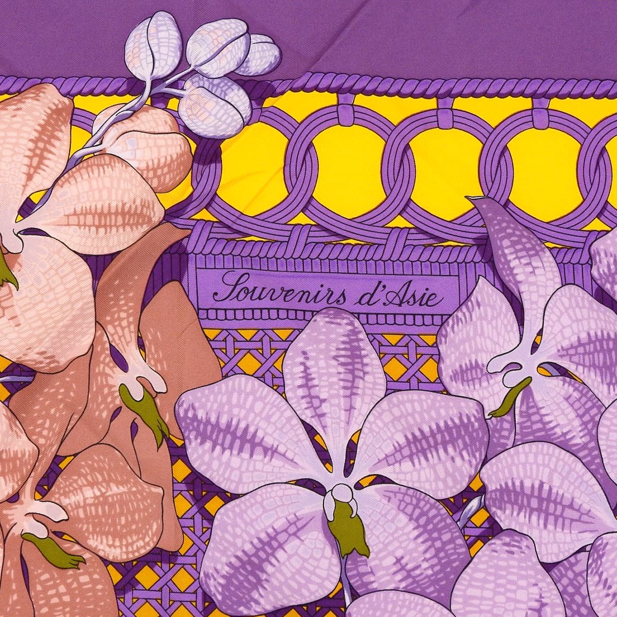 エルメス HERMES カレ90 SOUVENIRS D'ASIE アジアの想い出 プルメリア スカーフ シルク パープル レディース 4761