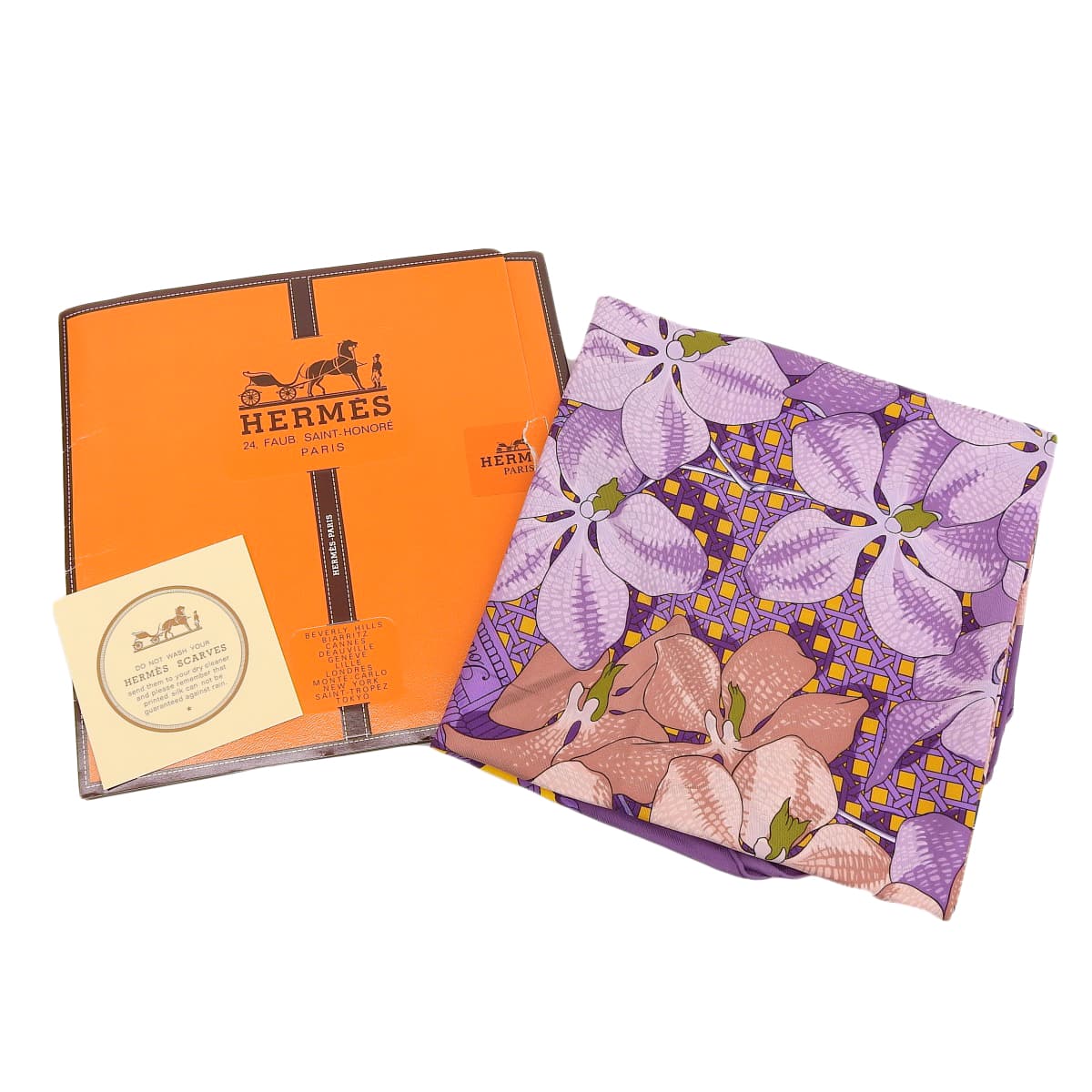 エルメス HERMES カレ90 SOUVENIRS D'ASIE アジアの想い出 プルメリア スカーフ シルク パープル レディース 4761