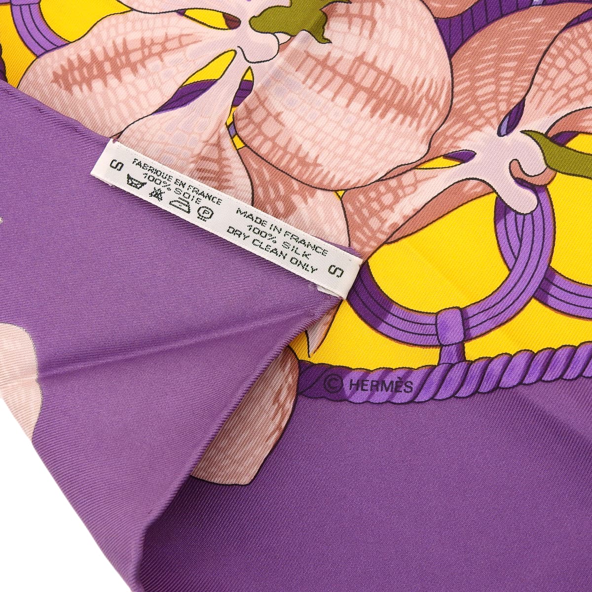 エルメス HERMES カレ90 SOUVENIRS D'ASIE アジアの想い出 プルメリア スカーフ シルク パープル レディース 4761