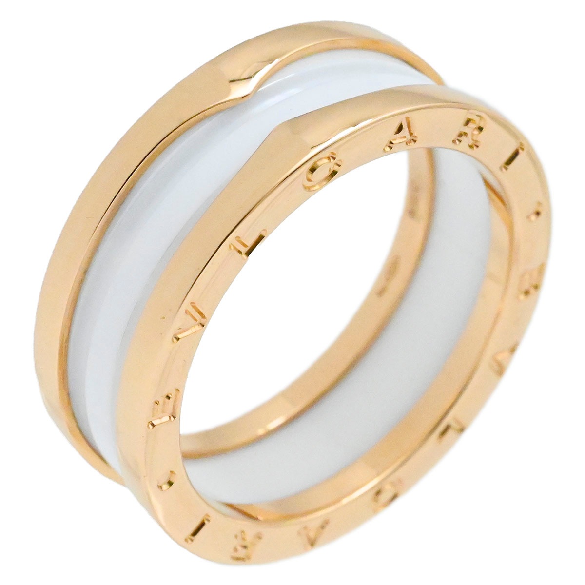 ブルガリ BVLGARI 750PG ピンクゴールド ビーゼロワン B-ZERO1 ホワイトセラミック 2バンドリング サイズ62 メンズ レディース  3879