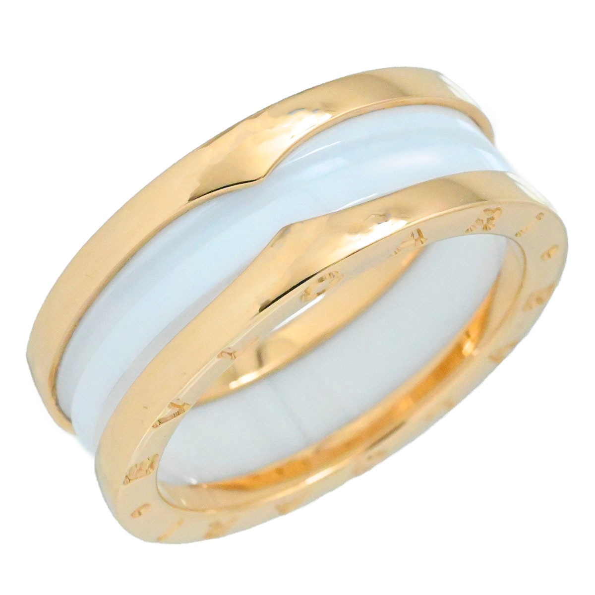 ブルガリ BVLGARI 750PG ピンクゴールド ビーゼロワン B-ZERO1 ホワイトセラミック 2バンドリング サイズ62 メンズ レディース  3879
