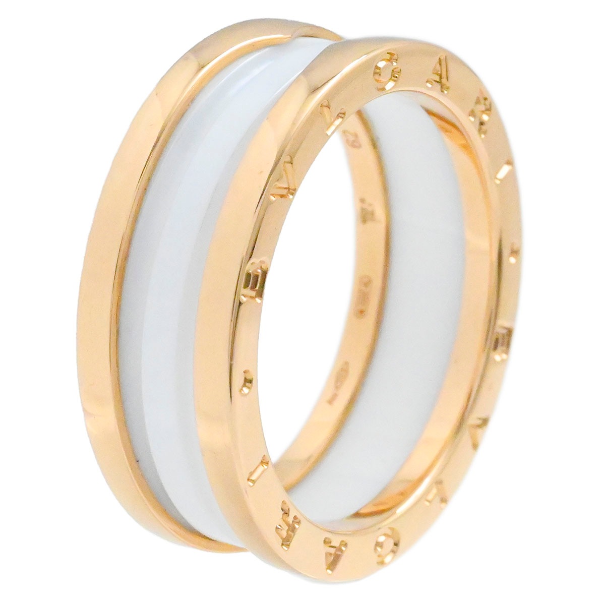 ブルガリ BVLGARI 750PG ピンクゴールド ビーゼロワン B-ZERO1 ホワイトセラミック 2バンドリング サイズ62 メンズ レディース  3879