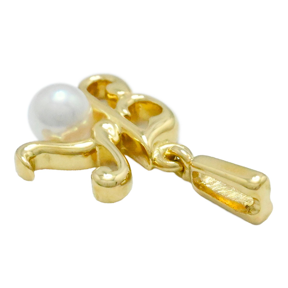 ミキモト MIKIMOTO K18YG イエローゴールド ベビーパール イニシャル ペンダントトップ チャーム レディース  3958