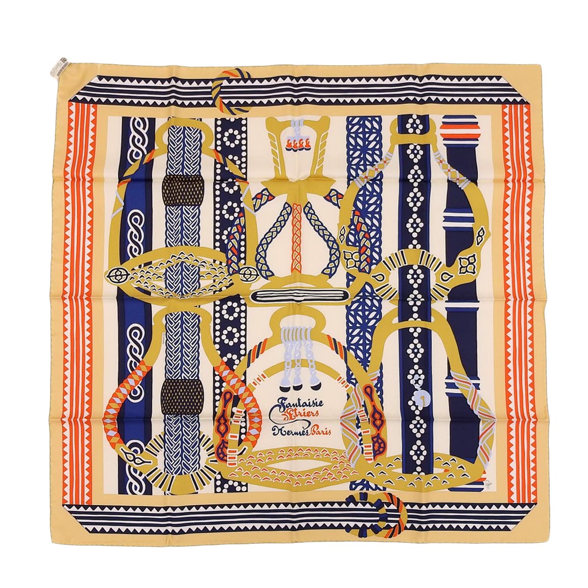 エルメス HERMES カレ90 FANTAISIE D'ETRIERS 鐙の幻想 スカーフ シルク ベージュ×マルチカラー レディース 4762