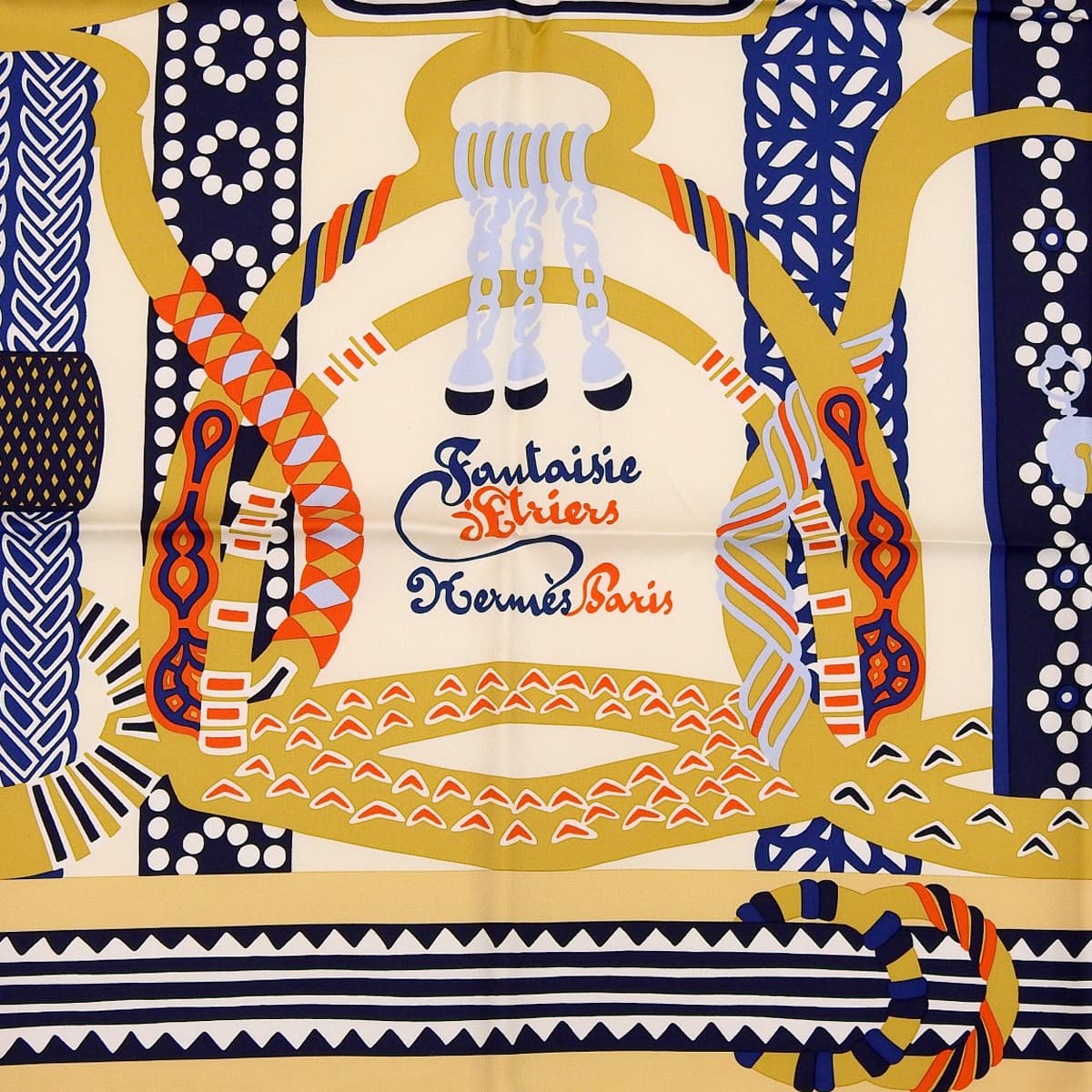 エルメス HERMES カレ90 FANTAISIE D'ETRIERS 鐙の幻想 スカーフ シルク ベージュ×マルチカラー レディース 4762
