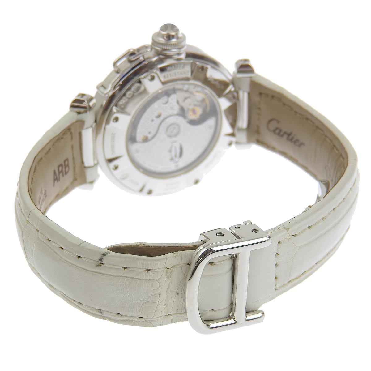 カルティエ CARTIER パシャグリッド32 レディース オートマ 腕時計 純正レザーベルト クロコ ダイアモンド 18K 750WG 8949