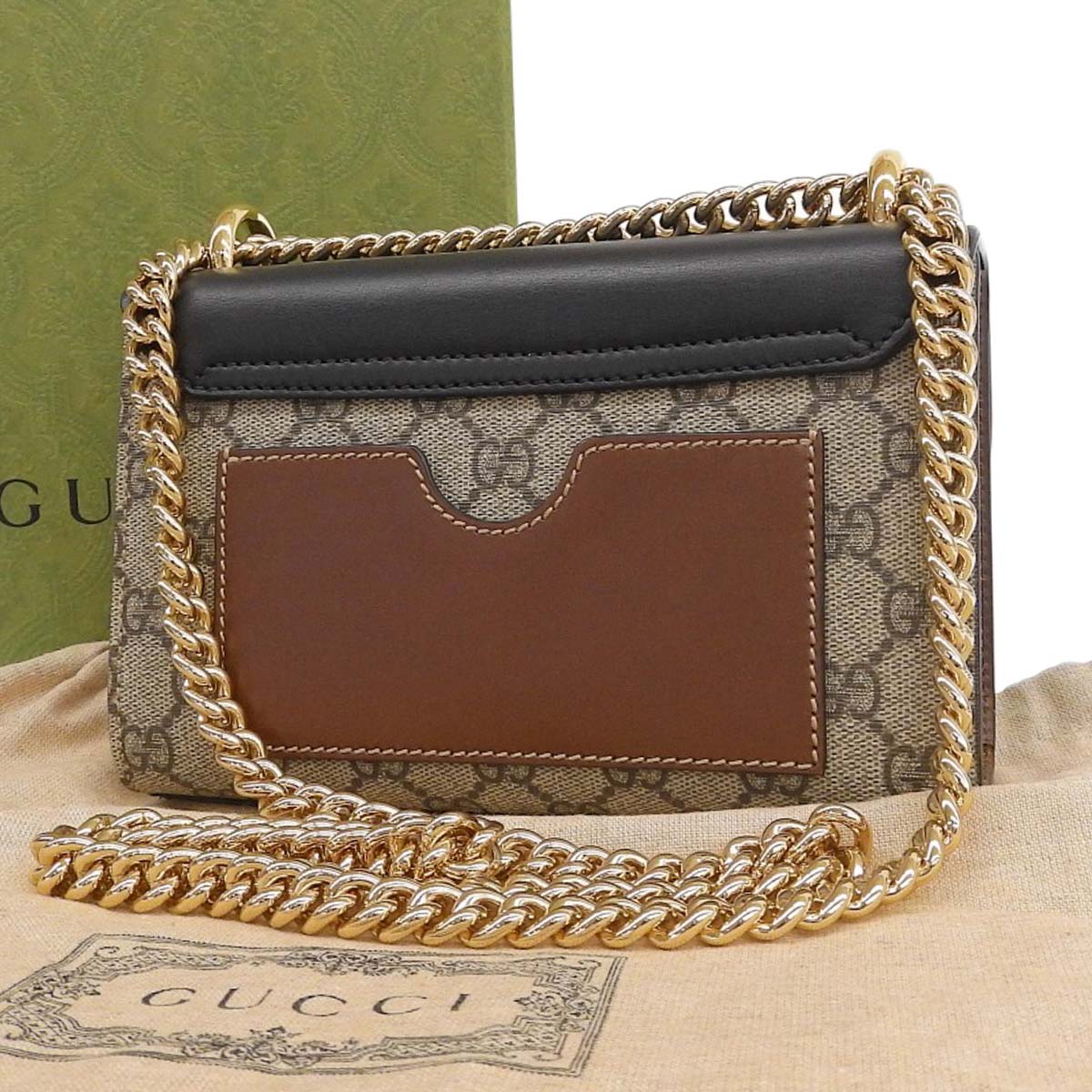 グッチ GUCCI パドロック チェーンショルダー ショルダーバッグ GGスプリームキャンバス レザー ブラック×ベージュ系 レディース  4294