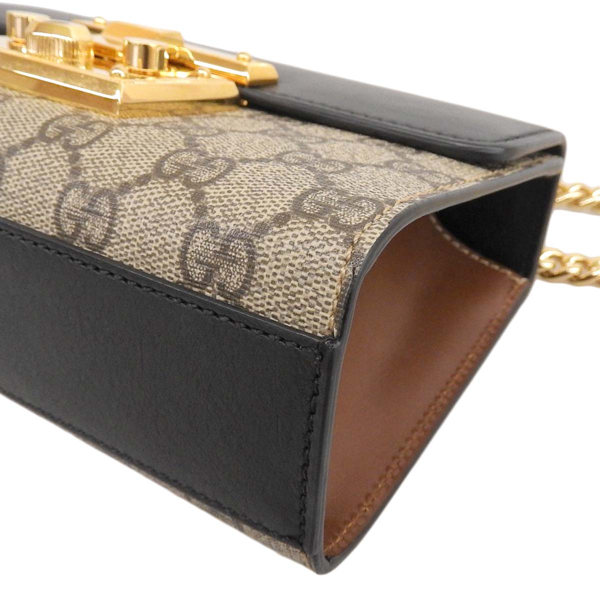 グッチ GUCCI パドロック チェーンショルダー ショルダーバッグ GGスプリームキャンバス レザー ブラック×ベージュ系 レディース  4294