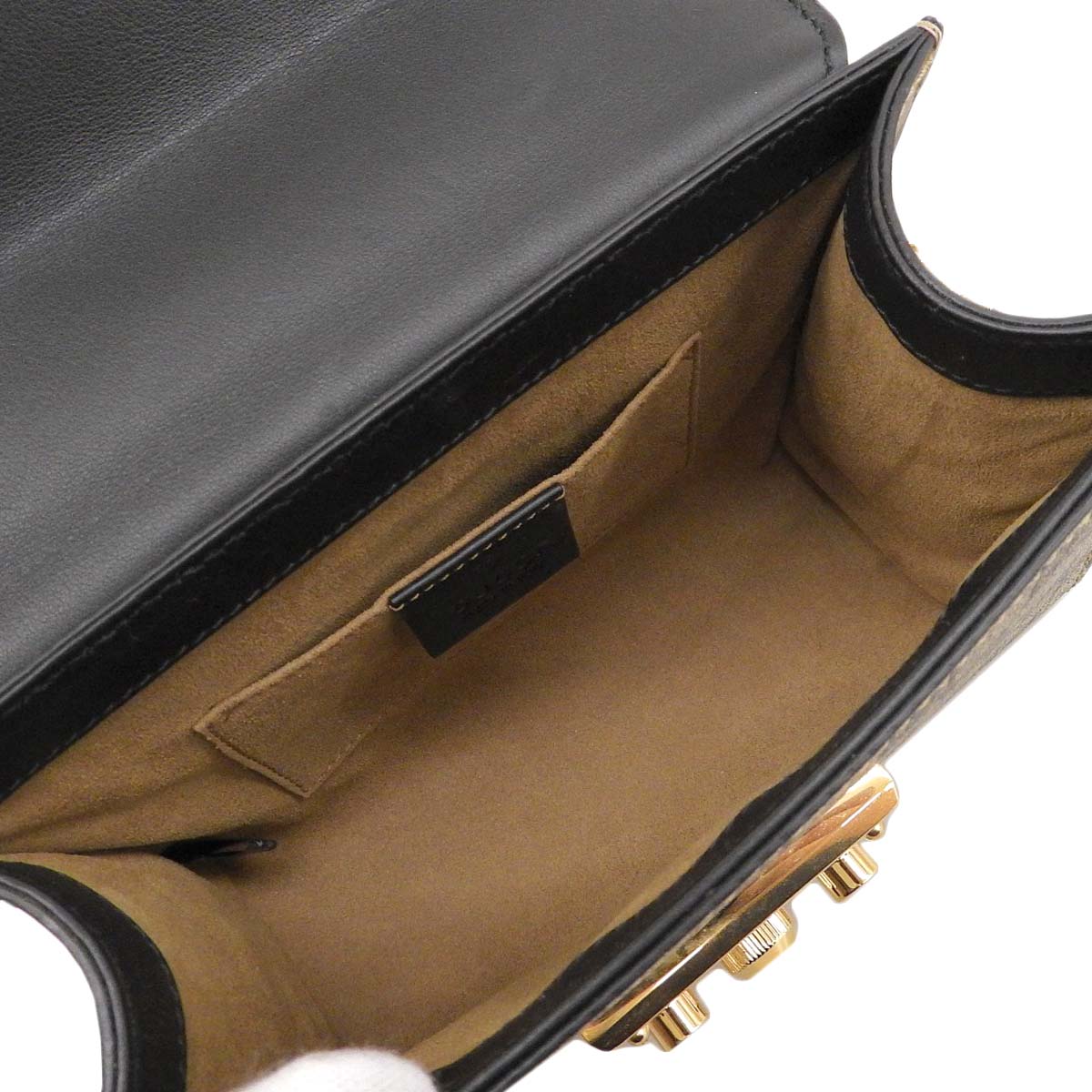 グッチ GUCCI パドロック チェーンショルダー ショルダーバッグ GGスプリームキャンバス レザー ブラック×ベージュ系 レディース  4294