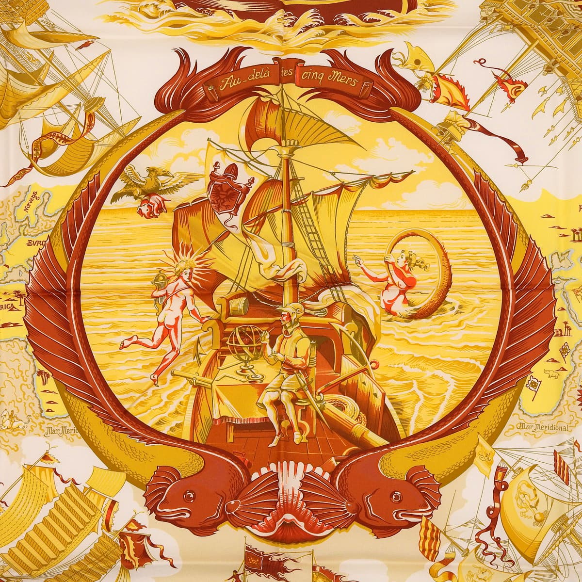 エルメス HERMES カレ90 Au-dera des cing mers 5つの海を越えて スカーフ シルク ブラック レディース 4763