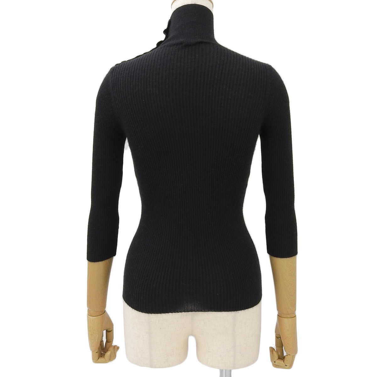 シャネル CHANEL ハイネック リブ ニット 七分袖 カシミヤ シルク ブラック サイズ38  レディース 03A 4444