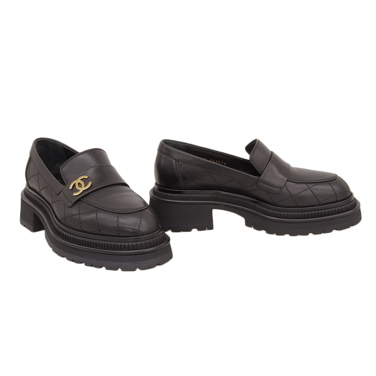シャネル CHANEL ココマーク ローファー 36C レザー ブラック ゴールド金具 レディース G45074 マトラッセ 厚底 4764