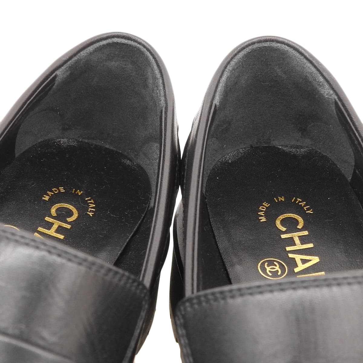 シャネル CHANEL ココマーク ローファー 36C レザー ブラック ゴールド金具 レディース G45074 マトラッセ 厚底 4764