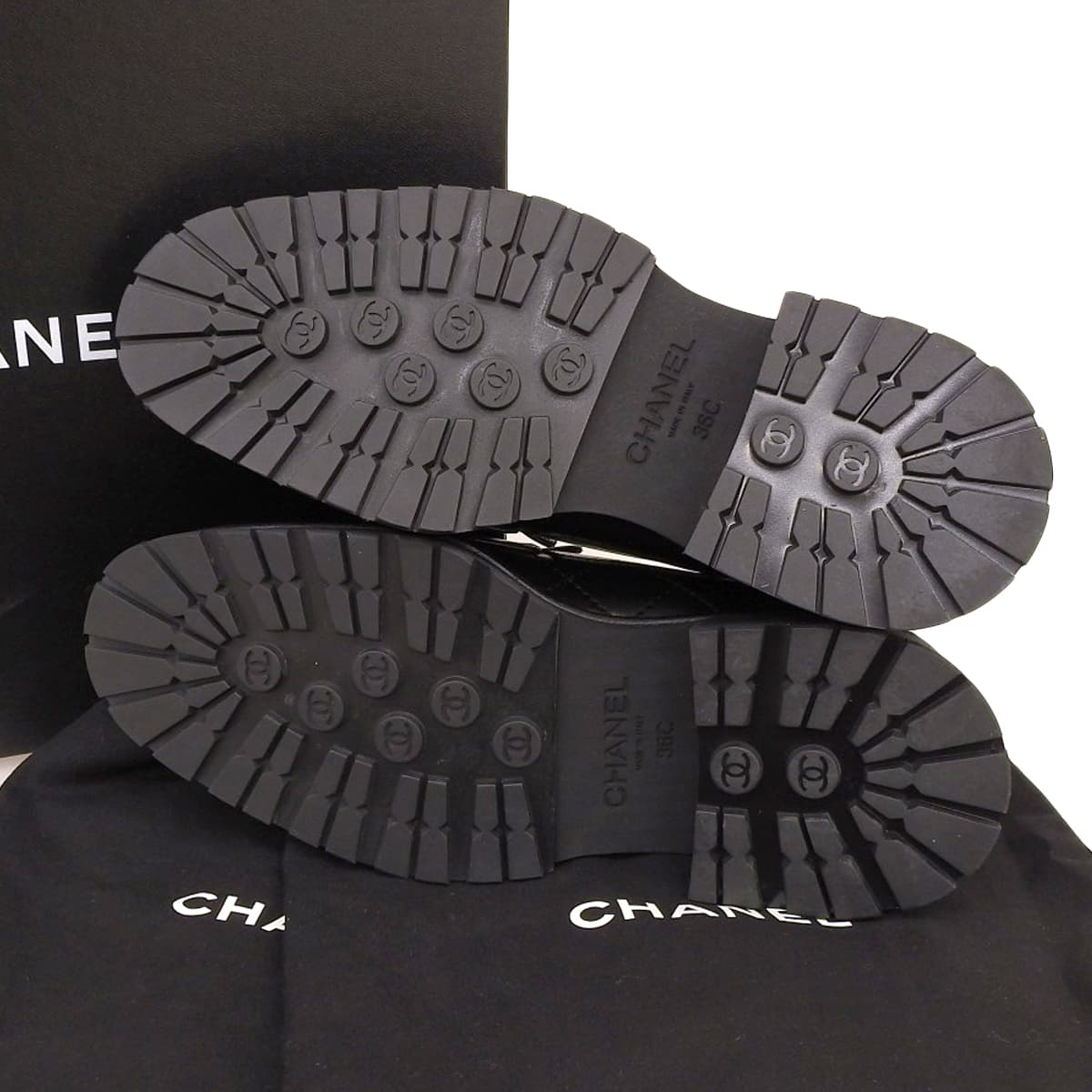 シャネル CHANEL ココマーク ローファー 36C レザー ブラック ゴールド金具 レディース G45074 マトラッセ 厚底 4764