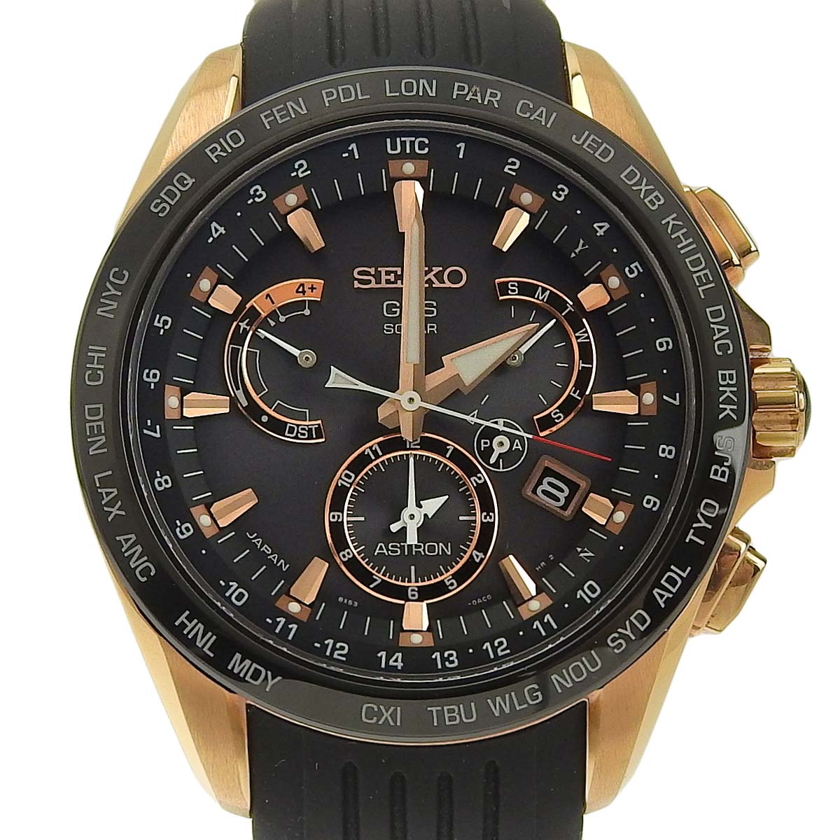 セイコー SEIKO ASTRON アストロン GPSソーラー 腕時計 SS セラミック ラバー ピンクゴールドカラー 黒文字盤 メンズ SBXB055 8X53-0AC0-2 4371