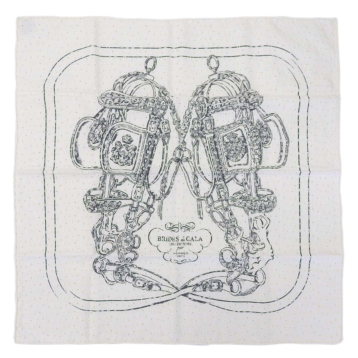 エルメス HERMES カレ70 スカーフ BRIDES de GALA 式典用馬勒 イングリッシュ エンブロイダリー シルク100 ブラン×ノワール 2023春夏 4390